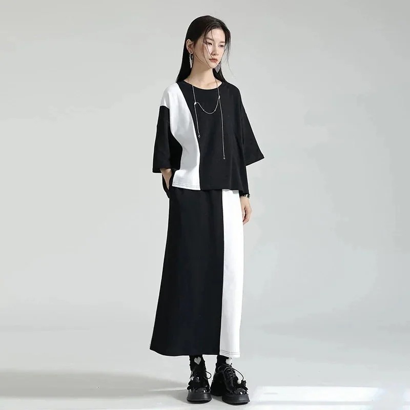 作おしゃれ薄スカートセットアップレディース快適Tシャツ半袖カジュアルハイウエストスカートレディースファッションセット涼しく楽ちんセットアップ