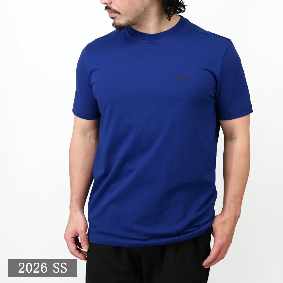 ストレッチコットン Tシャツ ロゴディテール 50506373 メンズ 半袖 トップス クルーネック ブルー 青 BLUE 父の日ギフト プレゼント ブランド