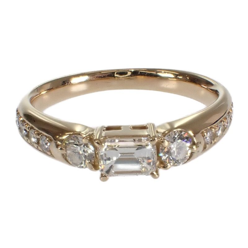 【Aランク】K18YG イエローゴールド デザインジュエリー 中石スクエア リング 指輪 ダイヤモンド 0.420ct 0.44ct 約12号 レディース