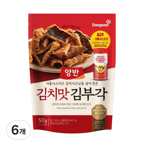 ヤンバン 海苔の天ぷら キムプガク キムチ味 50g, 6個入り 韓国食品 のり