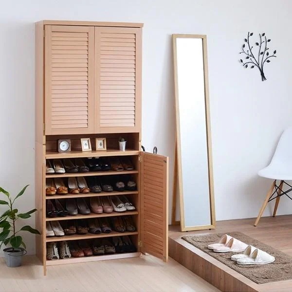 シューズボックス 靴箱 シューズラック 2個セット ルーバー扉 通気性 玄関収納 下駄箱 おしゃれ ナチュラル 縦 重ねられる 上に積める 縦置き 横並べ シンプル