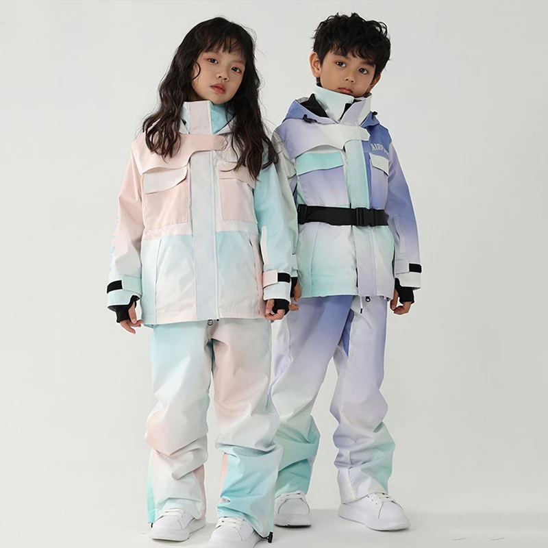 スノーボード ウェア キッズ 上下セット セットアップ スノボウェア グラデーション スキーウェア 女の子 男の子 子供 ジャケット ロングパンツ 絞り染 2023 子どもウェア