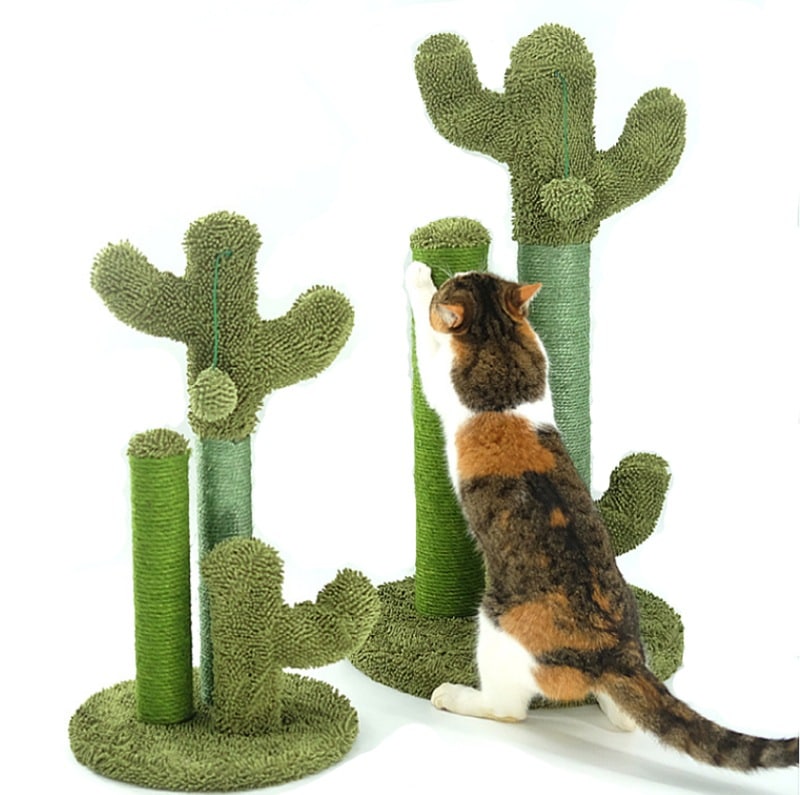 可愛い　猫用爪とぎポール キャットタワー 猫タワー サボテン型 ネコポール 麻縄 手巻き 可