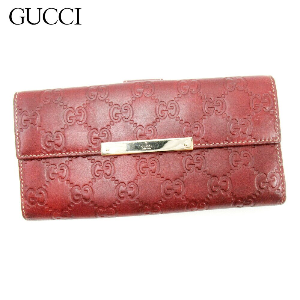長財布 Wホック グッチシマ ボルドー 中古