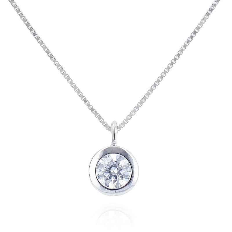 スワロフスキージルコニア使用一粒ネックレス プラチナ仕上げ 選べるチェーン