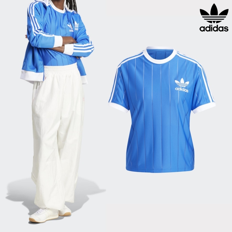 [ADIDAS] アディダス レディース 3S ピンストライプ 半袖 Tシャツ ブルー / 3S PNST TEE BLUE