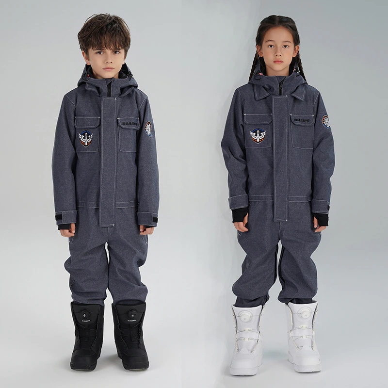 スノーボード ウェア キッズ つなぎ デニムブルー オールインワン ワンピース スキーウェア スノボウェア 上下セット セットアップ 女の子 男の子 子供 2023 耐水度10000mm