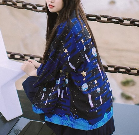 トップス 羽織 着物 前開き 浴衣 和柄 7分袖 ストレート かわいい レトロ アジアン エスニック エキゾチック 個性的 主役級 存在感 浴衣風 ラブリー キュート カレッジ風 学生風
