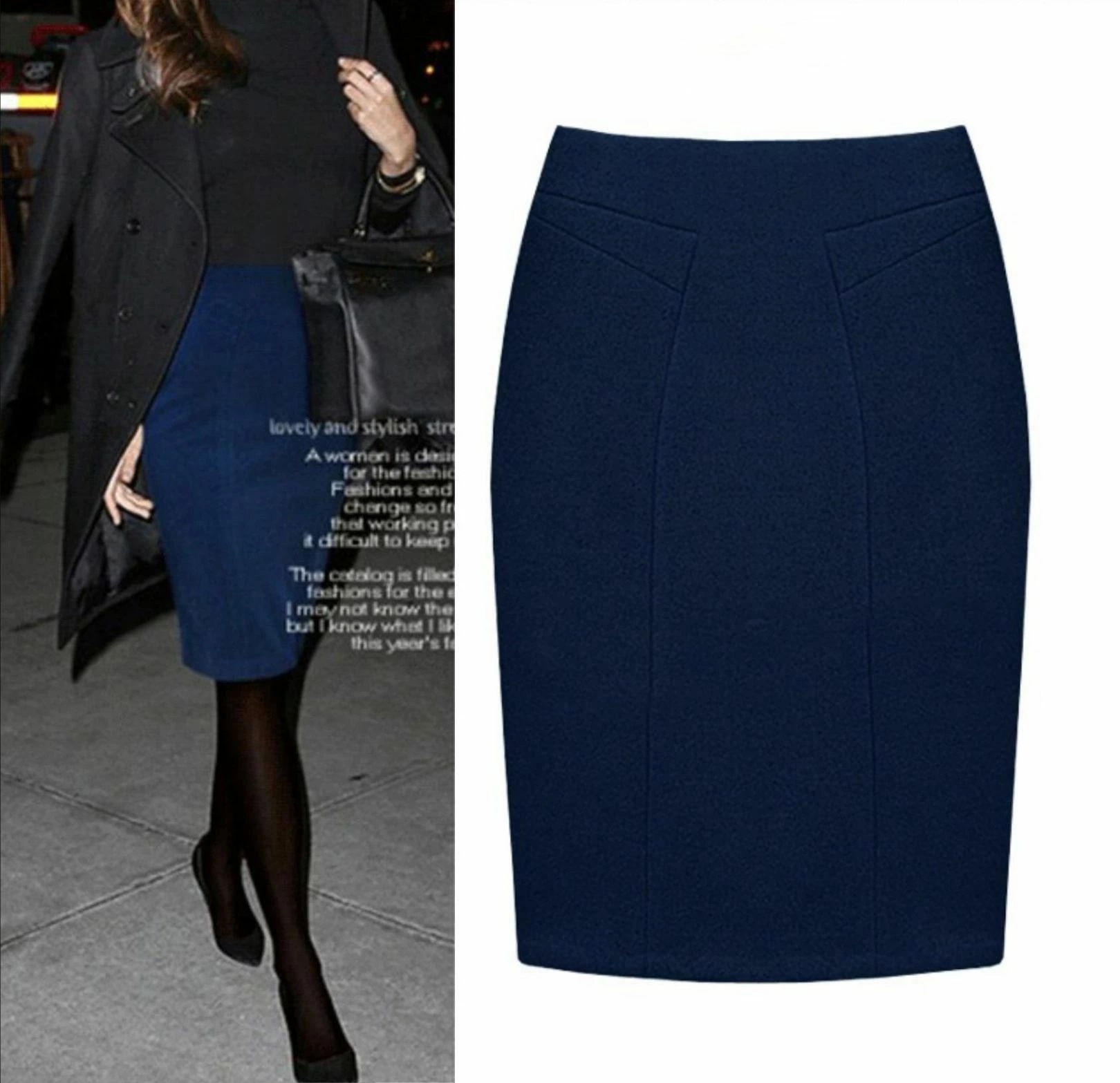 【SNS大人気】タイトスカート ラシャスカート 　膝丈 　ひざ丈　カラー スカート 秋冬物 レディース ハイウエスト 通勤 オフィス ビジネス 就活 大きいサイズ 普段着 厚手　ネイビー　グレ