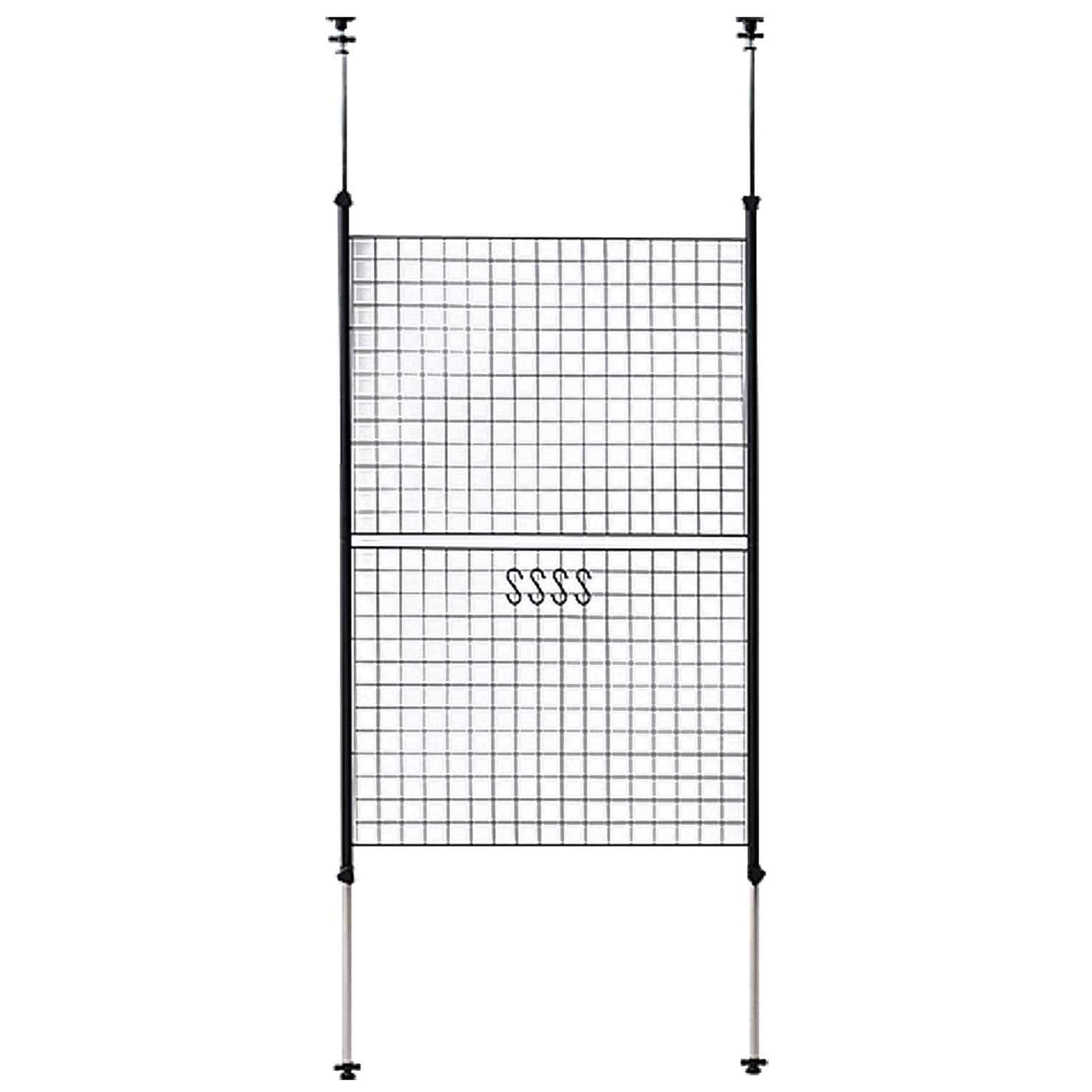 [山善] 突っ張り パーテーション (ワイヤータイプ) 幅90×奥行5×高さ166.5-295.5cm (フック4個付き) 壁掛け 収納 壁面収納 天井 間仕切り 組立品 ブラック SP-90(MBK