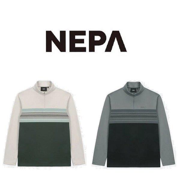 男性ストライプパターン起毛ジップアップTシャツ_7K75413_BP