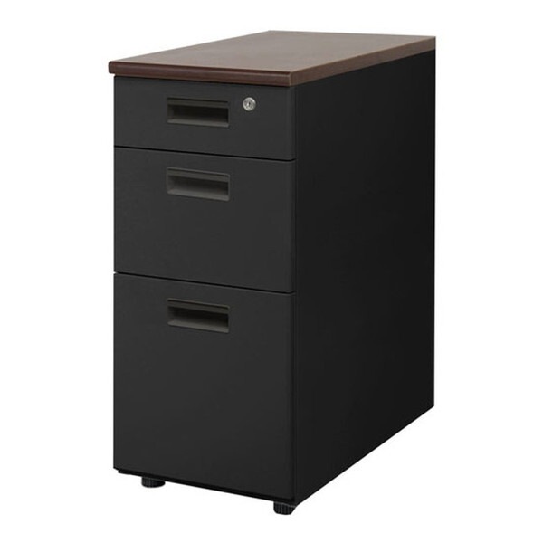 法人限定 Netforce LD-WD3SB-W-DBR-BK 天板ダークブラウン 袖箱ブラック ナッツ 脇机 (3段 シリンダー錠) メーカー直送