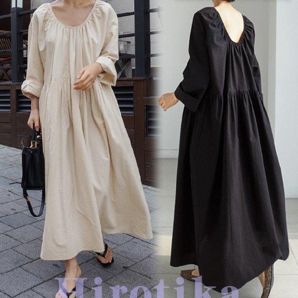 ワンピース ロングワンピース レディース おしゃれ 膝下 Aライン 大きいサイズ カジュアル ポケット付き 40代