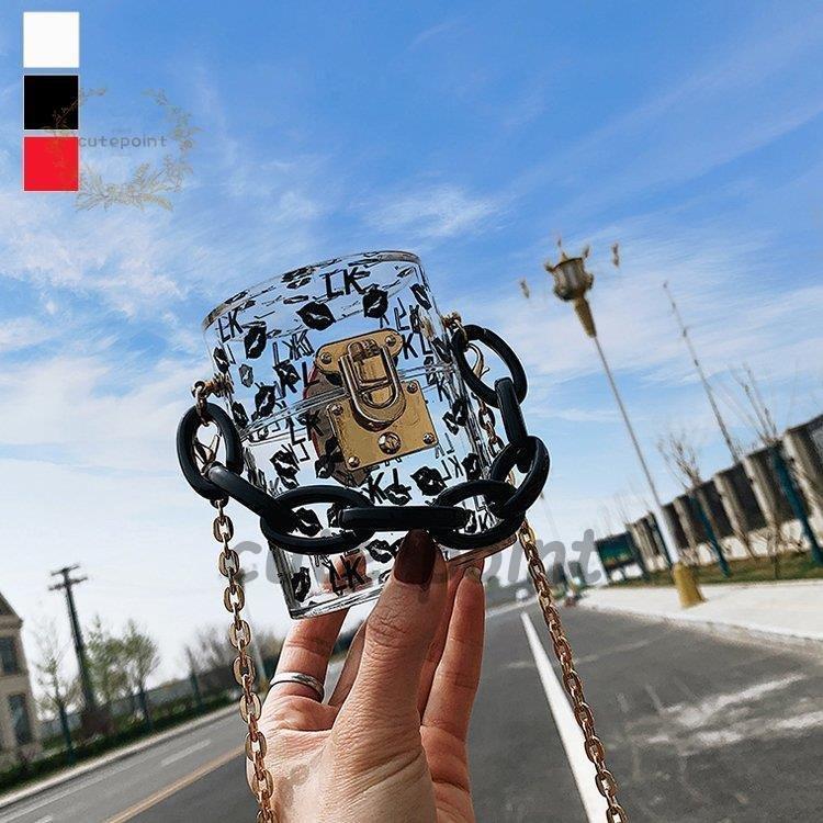 バッグ レディース ハンドバッグ ショルダーバッグ マザーズバック 2way クリア リップ モード 個性的 チェーン ブラック レッドナチュラル