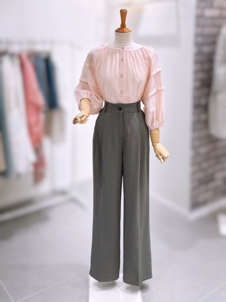 LECCOVE ネックシャリング パフ ブラウス