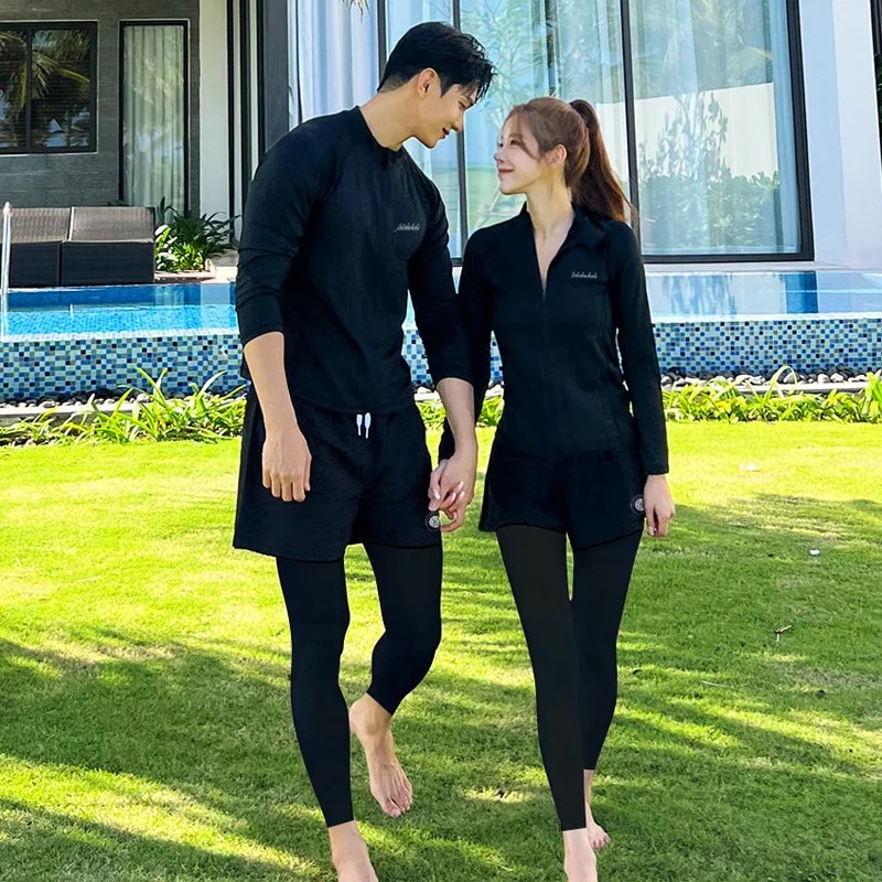 納期1~3週間程:男性と女性のための韓国のカップルダイビングスーツラッシュガード分割サーフィン水着長袖パンツ水着2021