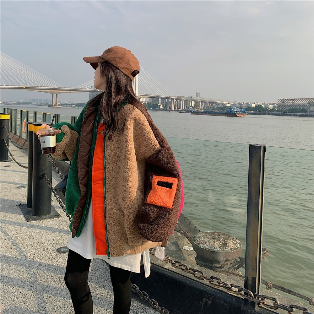 アウター ジャケット ブルゾン ショート丈 韓国 長袖 ボリューム袖 ドロップショルダー オーバーサイズ モコモコ ポケット バルーン裾 フルジッパー ボア 大人可愛い きれいめ シンプル カジュアル