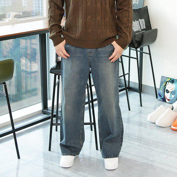 WBO メンズ コンプリー ウォッシング バンディング ロング ワイド デニムパンツ