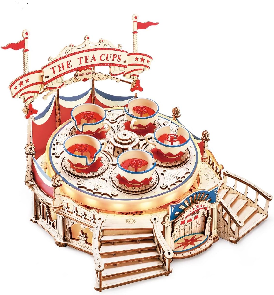 つくるんです【日本公式販売／日本語説明書付】Robotime 3D ウッドパズル遊園地シリーズ (ティーカップ)