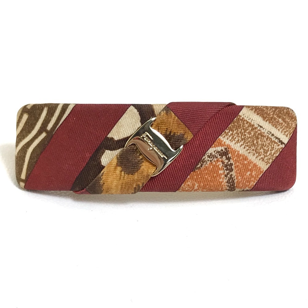 バレッタ ヴァラ ロゴ 髪飾り 髪留め ヘアアクセサリー 布製 レッド系ブラウン系