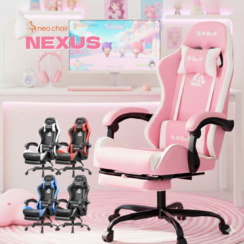 【国内発送】NEXUS ゲーミングチェア オフィスチェア PCチェア デスクチェア ゲーミング チェア リクライニング アームレスト オットマン eスポーツ PUレザー 全5色