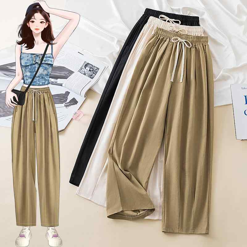 レディース ファッション おしゃれ 夏 ハイウエスト カジュアル パンツ ストレート ワイドレッグ パンツ