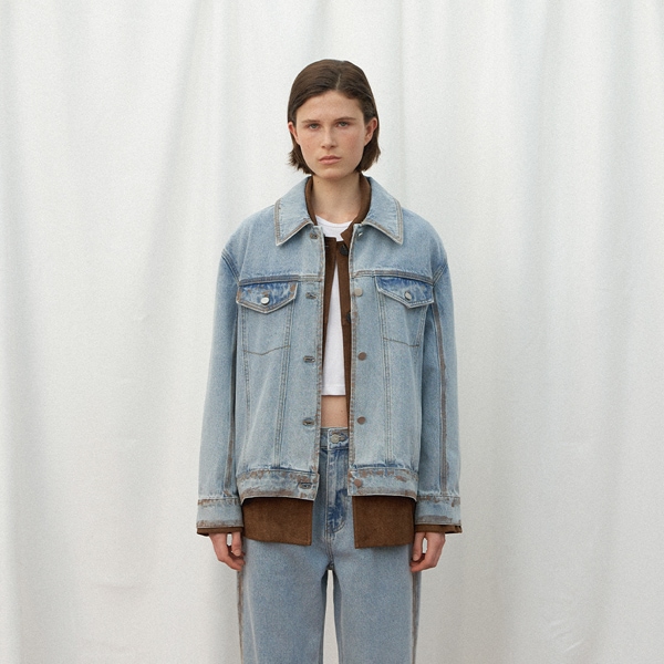 (JK-2972)LINES SET-UP DENIM JACKET