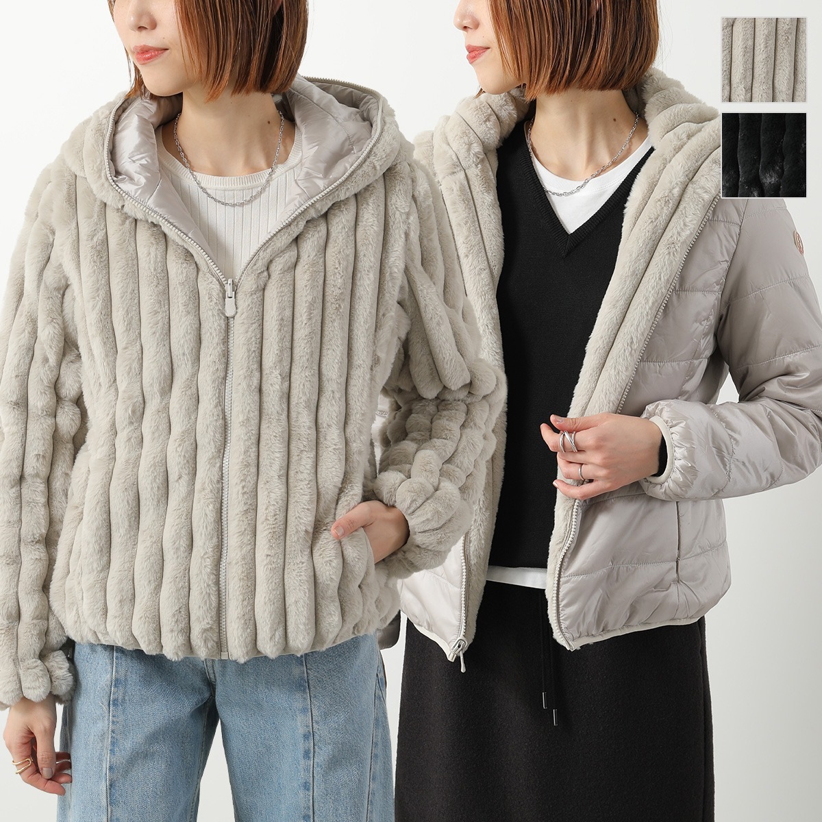 SAVE THE DUCK セイブザダック フェイクファージャケット ESTE D33540W VERY レディース エコダウン リバーシブル フード付 ロゴ カラー2色