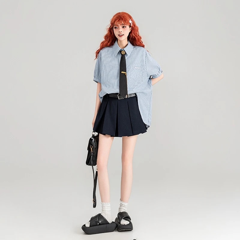 韓国カレッジプリーツスカート24夏ホットガールハイウエスト着痩せaラインショートスカートプチスカート