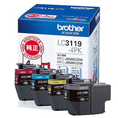 ブラザー工業 brother純正インクカートリッジ4色パック(大容量) LC3119-4PK 対応型番:MFC-J6983CDW、MFC-J brother純正 ブラザー工業(Brother Industries) インクカートリッジ4