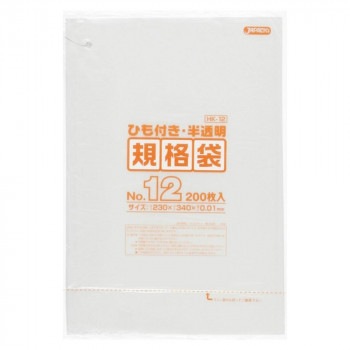 ジャパックス HD規格袋 厚み0.010mm No.12 ひも付き 半透明 200枚×10冊×6箱 HK12