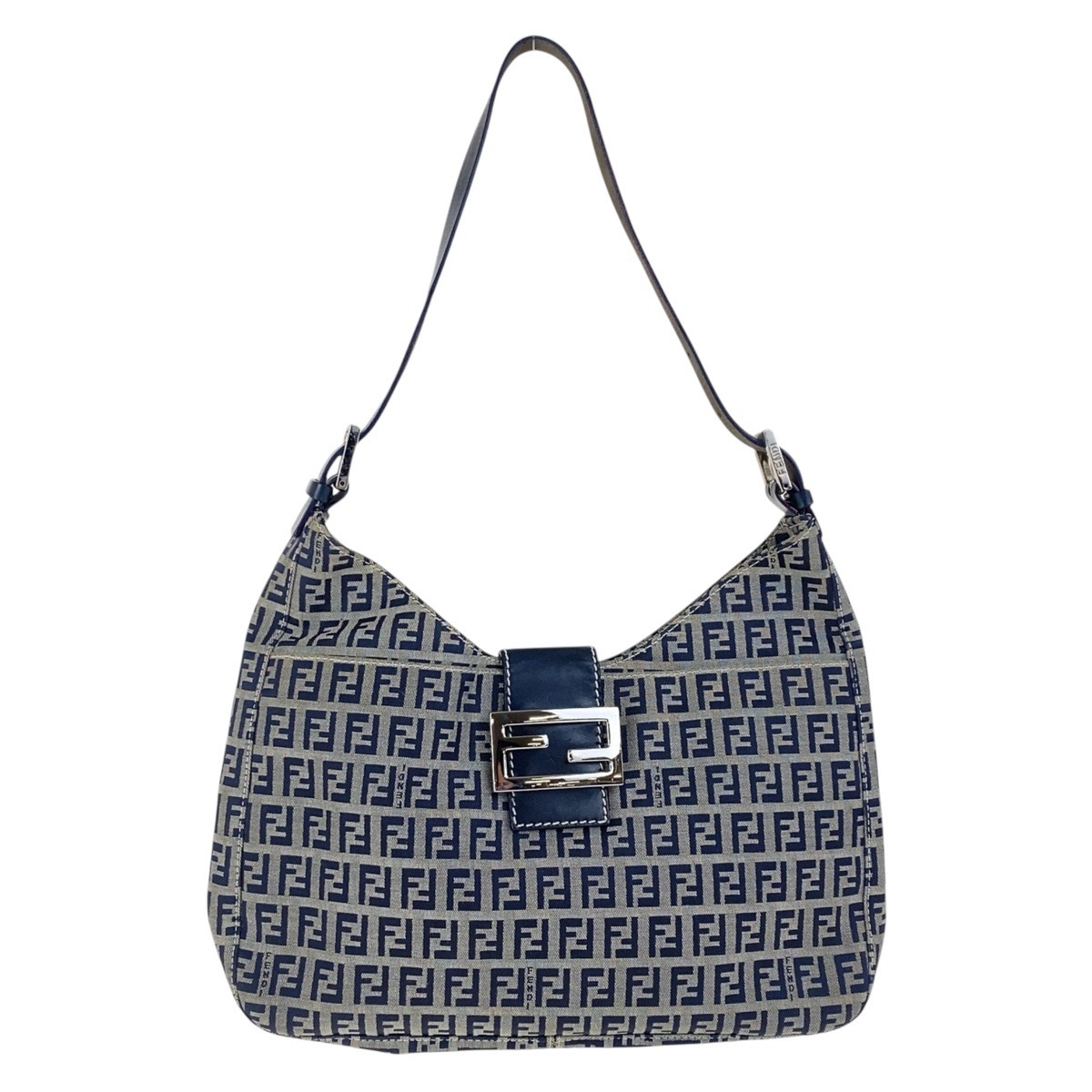 美品 ヴィンテージ ズッキーノ ネイビー シルバー金具 キャンバス/レザー 214526569018 ショルダーバッグ ハンドバッグ レディース 502479