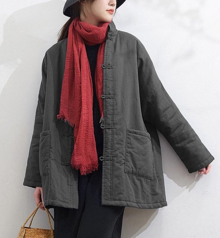 秋服 レディース ファッション オシャレ カワイイ シンプル 大人カワイイ 大きいサイズ ダブルブレスト リネン キルティング 綿 ジャケット 冬 茶