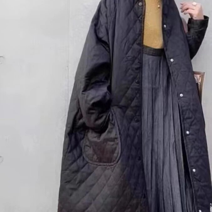 秋冬新作カジュアル個性厚みのあるキルティング菱形長袖カーディガンコットンジャケット女性用