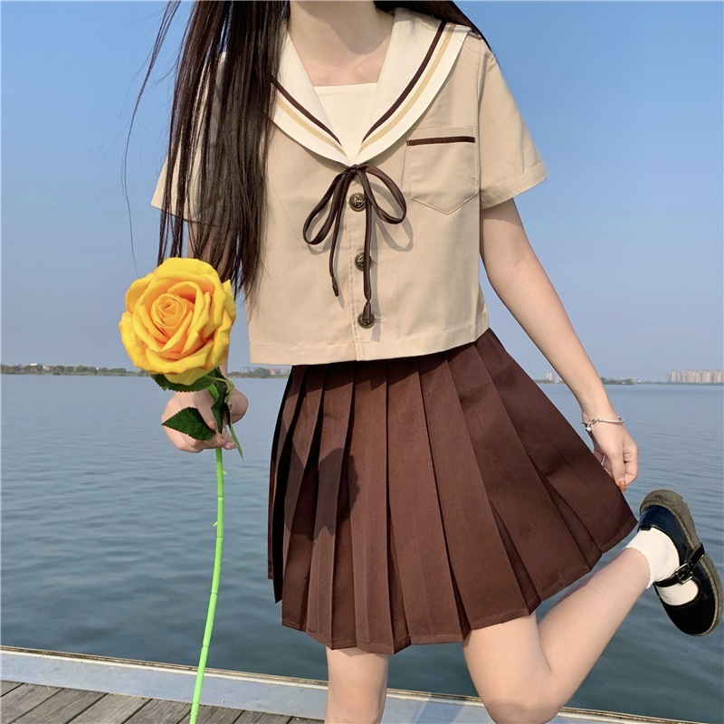 【1つ買うと10つ無料】女性のためのの新鮮なミルクティースーツカレッジクラスユニフォームjkユニフォームプリーツスカート学生スーツ