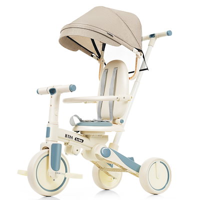 子供用三輪車 かじとり手押し棒Blue + Plastic おしゃれ 5in1