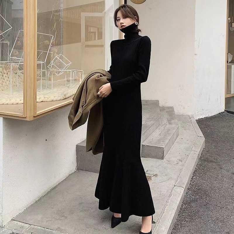 ニットワンピース ニット レディース プリーツ 春秋 Vネック 無地 長袖ゆったりロングワンピース