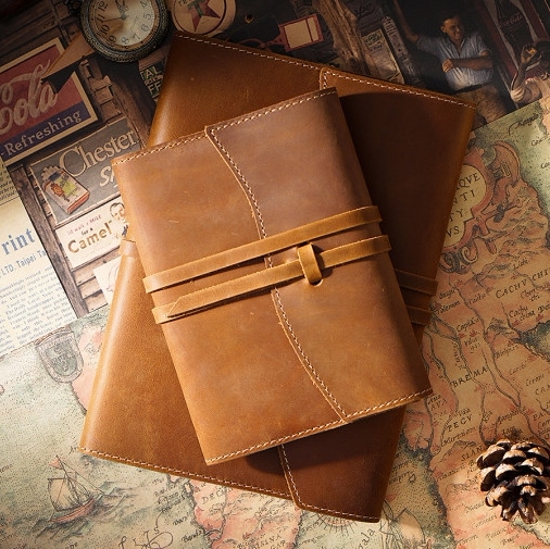 ビンテージ牛革ダイアリーレトロ旅行ノート　ダイアリー　手帳　コラージュ　ステッカー　シール　レトロ