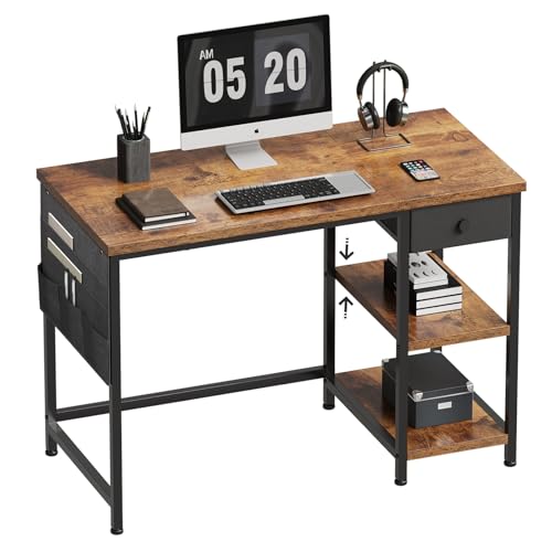 YeTom デスク 机 pcデスク パソコンデスク 幅100cm desk 布製引き出し付き つくえ ラック付き ワーク オフィス 収納ラック 収納袋付き 勉強机 学習机 左右入替可 テレワーク 在宅