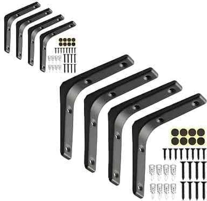 棚受け金具 300ｍｍx250ｍｍx30ｍｍ ブランケット 8本セット 付属品ネジボードアンカーネジ穴隠しシール 取り付け説明書付き( 黒, 300ｍｍx250ｍｍx30ｍｍ)