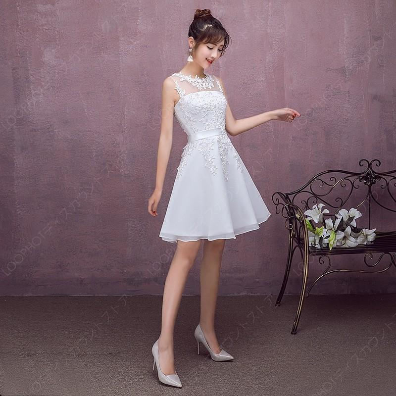 ミニドレス 白 ウェディングミニドレス 結婚式 安い 花嫁 ウェディングドレス 披露宴 プリンセス パーティードレス 二次会 ミニ 演奏会 コンサート 発表会-24