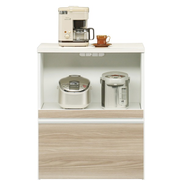 キッチンカウンター キッチン収納 幅75cm ブラウン 木目調 2口コンセント スライドテーブル 引き出し付き 日本製 完成品 玄関渡し