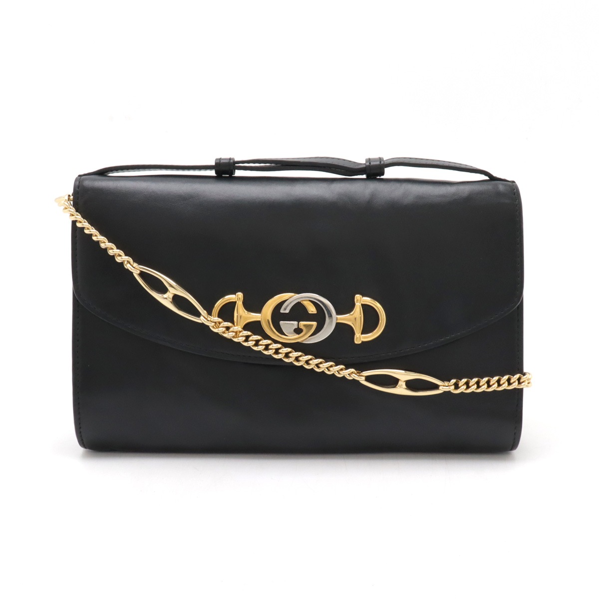 ズゥミ チェーンショルダー ショルダーバッグ ポシェット 2WAY クラッチバッグ レザー ブラック 黒 57237