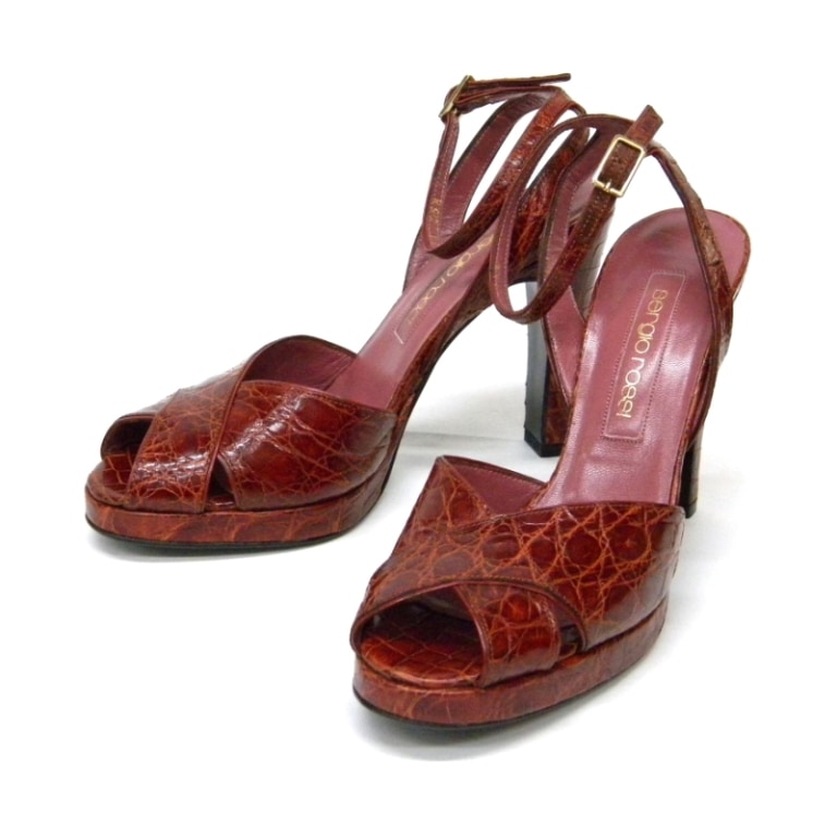 ｾﾙｼﾞｵﾛｯｼ sergio rossi 靴 ｻﾝﾀﾞﾙ ｱﾝｸﾙｽﾄﾗｯﾌﾟ ｸﾛｺﾀﾞｲﾙ ﾌﾞﾗｳﾝ 35.1/2 (24484)