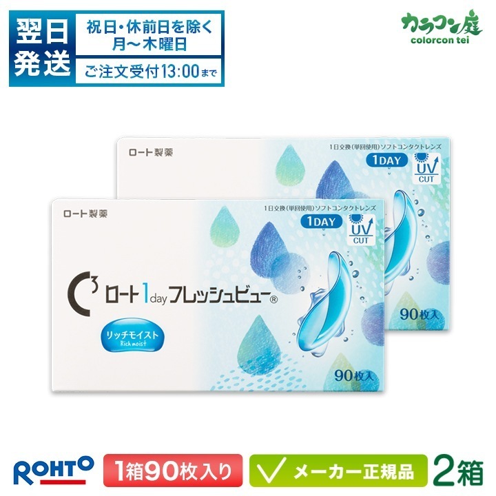 【翌日発送】ロート ワンデーフレッシュビュー リッチモイスト 90枚 2箱セット(1箱90枚入り)両眼約3ヶ月分(ロート 1日使い捨て コンタクト Rohto 1day 高含水率)