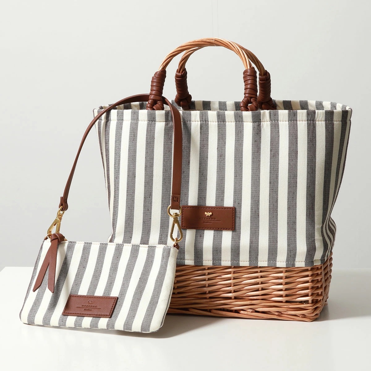 WEEKEND MAX MARA ウィークエンド マックスマーラ かごバッグ ELLENI レディース ハンドバッグ ラタン ストライプ ポーチ付き 鞄 001