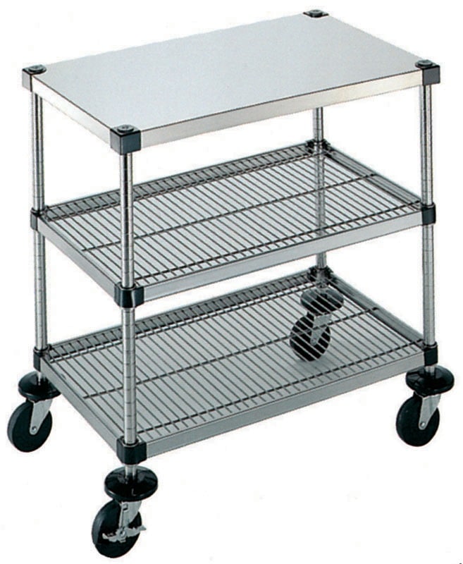 本間冬治工業 弁慶シェルフワゴン 3段 上段ボード棚/中下段メッシュ棚 460x900xH827mm 4-3-B-2M-9 73,206円