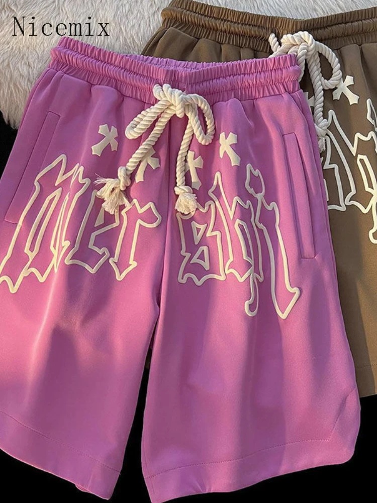 NICemix-男性と女性のためのヴィンテージアメリカンカジュアルショートパンツ,新しいy2kパンクロック,フォームプリント,ハーフパンツ,特大,パンク,夏 - 2000003