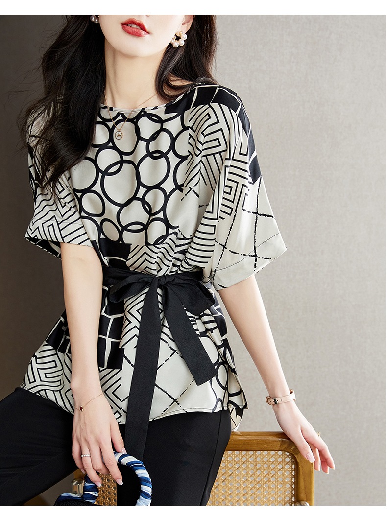 夏 個性的なデザイン バット スリーブ ルース シフォンシャツ ウエスト シャツ スモール ブラック トップ 女性 ブラック M L XL XXL トップス 袖あり かわいい 大人可愛い きれいめ