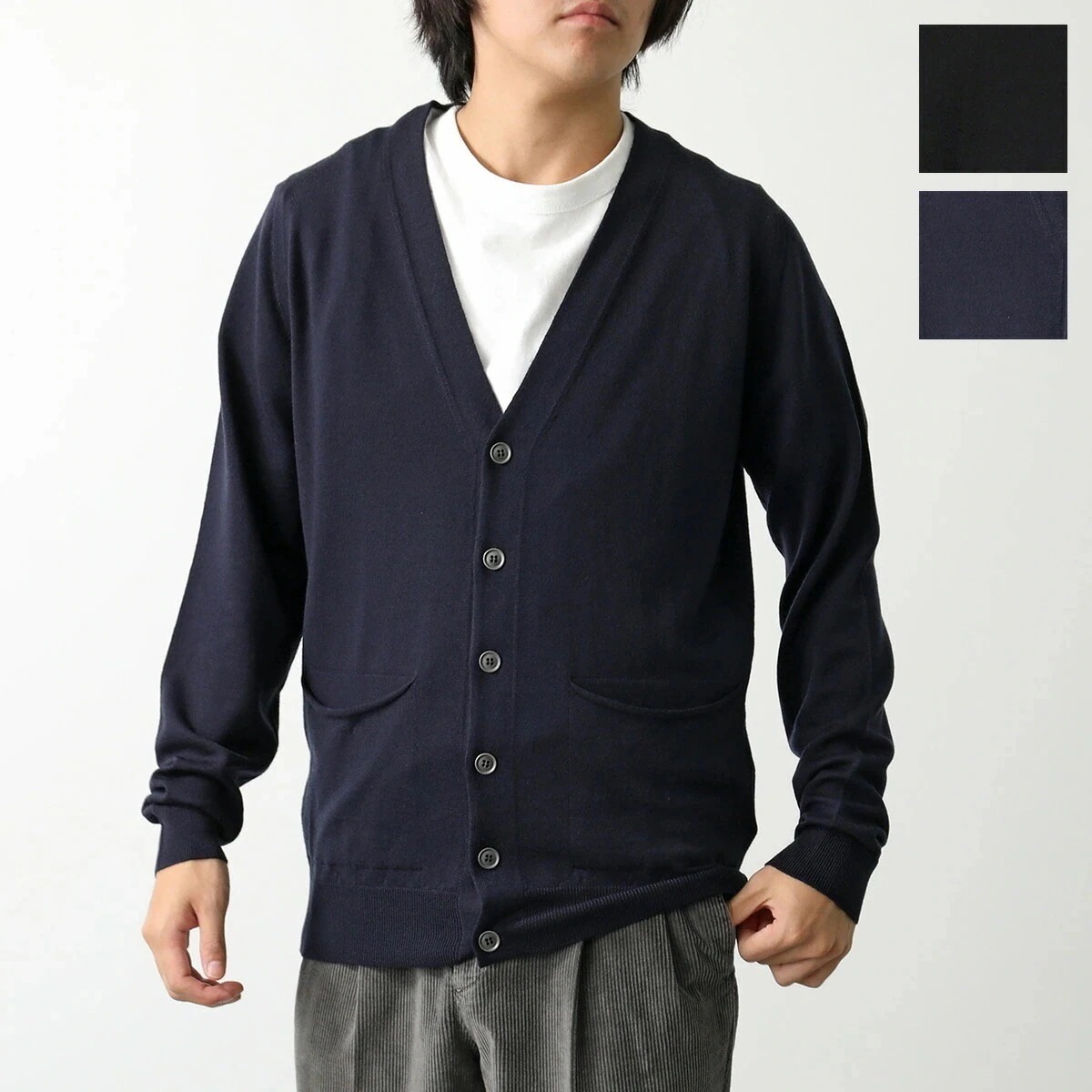 JOHN SMEDLEY ジョンスメドレー ニットカーディガン BARRATT バラット EASY FIT メリノウール 長袖 Vネック ハイゲージ 無地 カラ